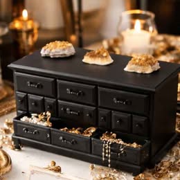 Striking Matte Black Jewelry Chest with Citrine Crystal Cluster Accents