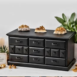 Striking Matte Black Jewelry Chest with Citrine Crystal Cluster Accents