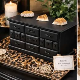 Striking Matte Black Jewelry Chest with Citrine Crystal Cluster Accents