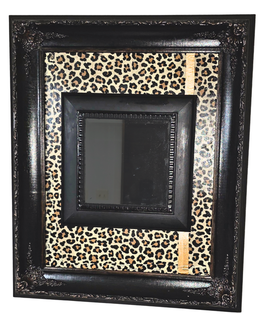Unique Statement Wall Mirror – Black & Copper Frame with Leopard Inlay